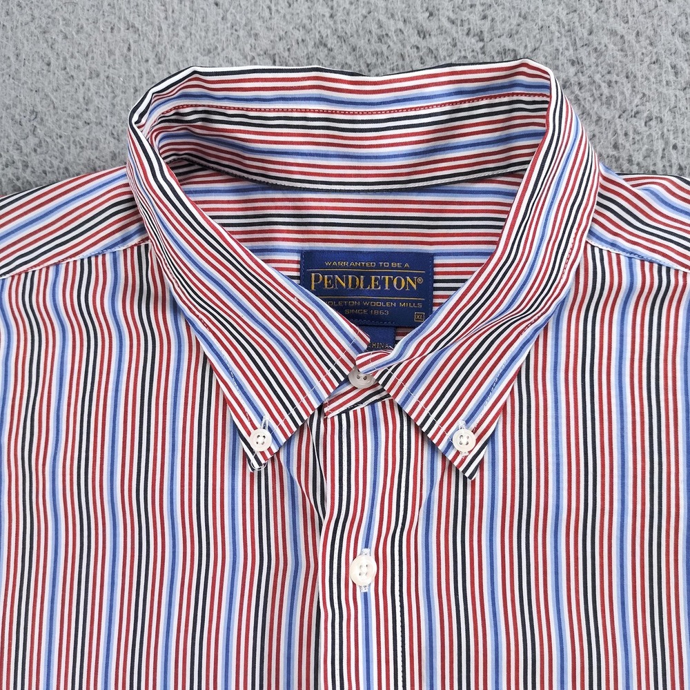 Pendleton Shirt Mens XL Red Blue Striped 100% Cotton Button Down Long Sleeve